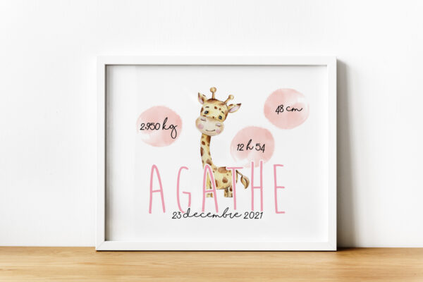 affiche naissance aquarelle Girafe