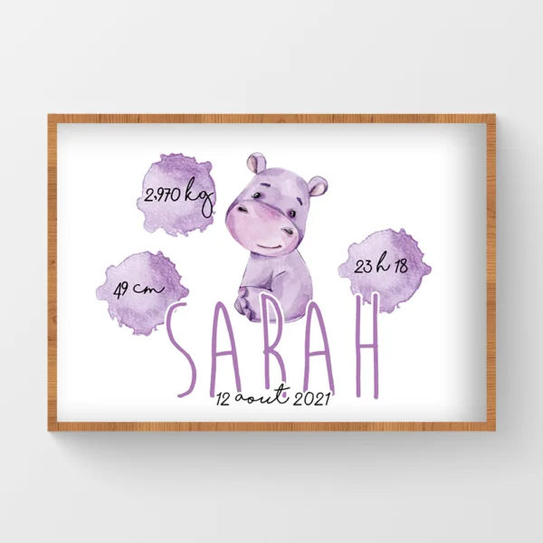 Affiche naissance aquarelle Hippo