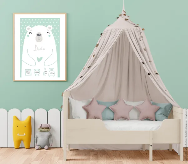 affiche naissance ourson garçon