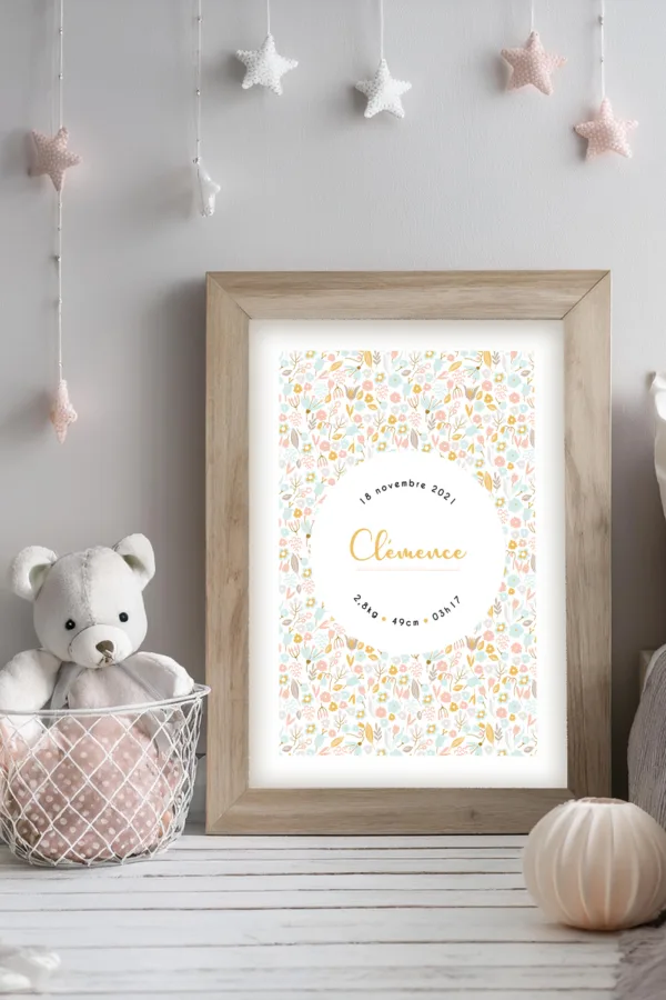 affiche naissance fleurs