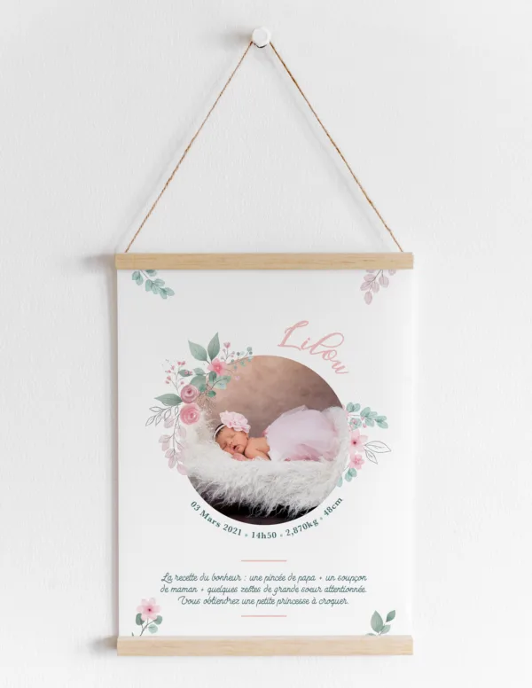 affiche naissance photo florale