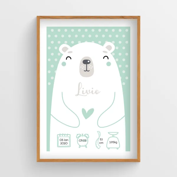affiche naissance ourson garçon