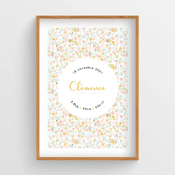 Affiche naissance Fleurs