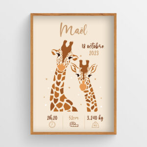 Affiche naissance Maman Bébé Girafe Maël